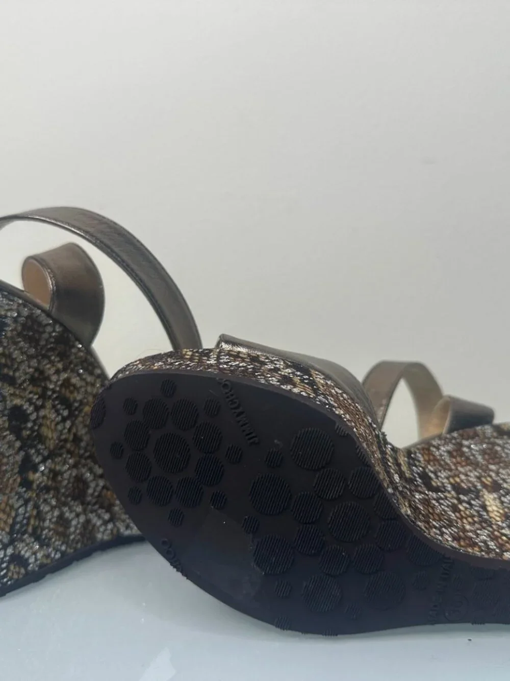 Jimmy Choo Pablo Gunmetal Leather Strap Wedge Heel Sandals - Picture 6 of 7